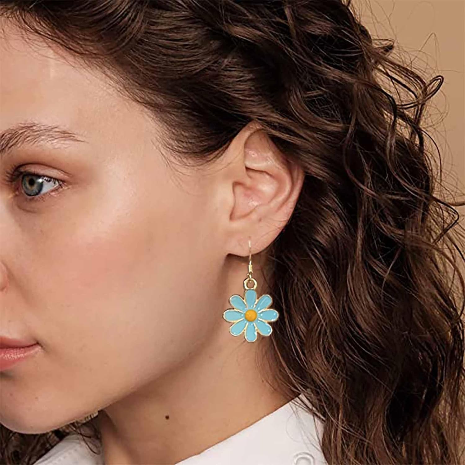 Vintage Daisy Flower Drop Earrings White Flower Earrings Enamel Floral Earrings Small Daisy Earrings Sunflower Dangle Earrings Jewelry for Women - Image 2