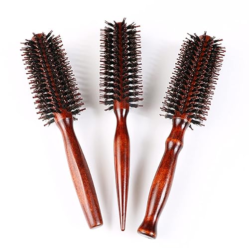 Miniatura 2 de Juego de cepillos premium 3 en 1 para mujeres y hombres: cepillo de pelo redondo de cerdas de jabalí natural, cepillo de peinado de alfiler, peine