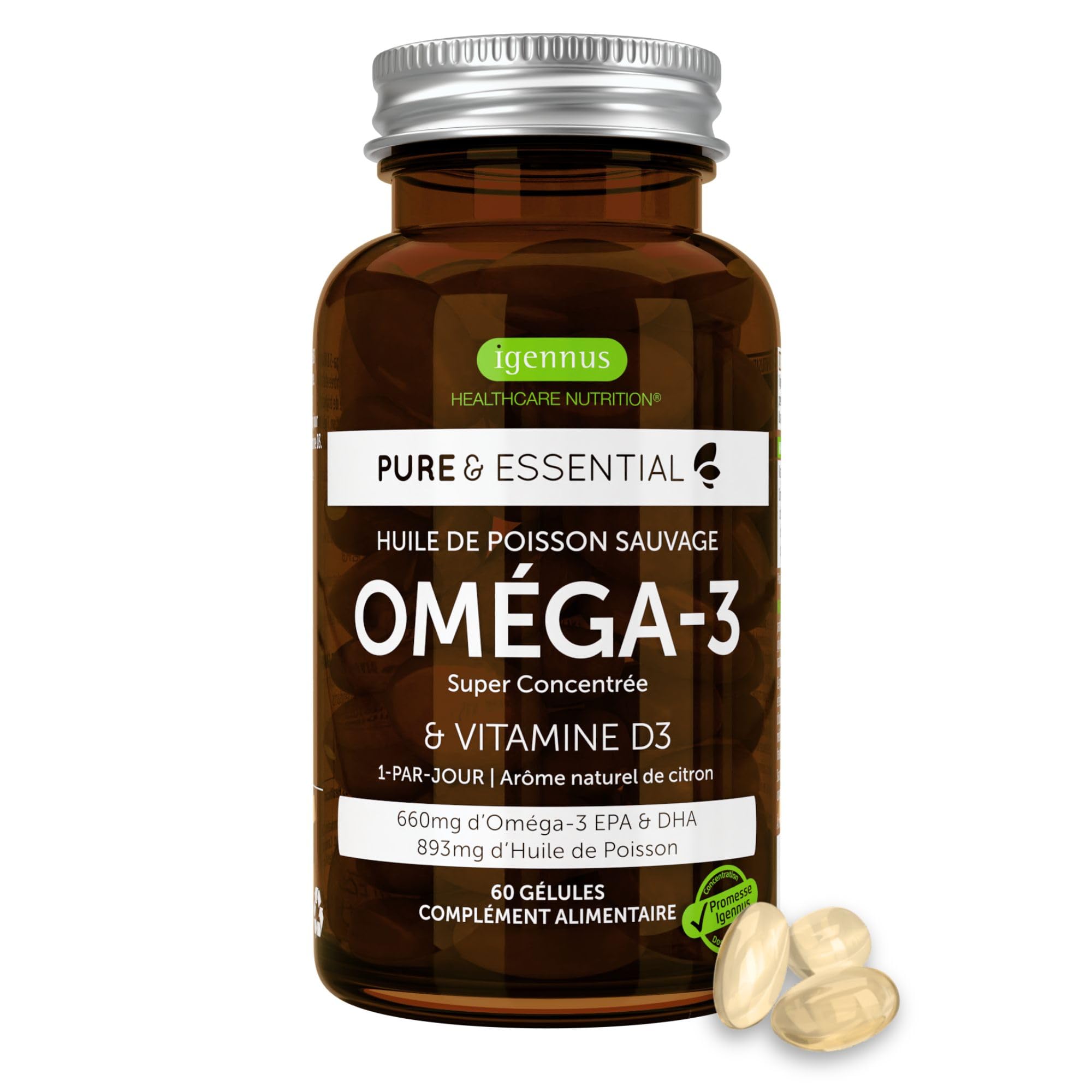 Oméga 3 rTG avec vitamine D3, goût citron, 1 capsule par jour