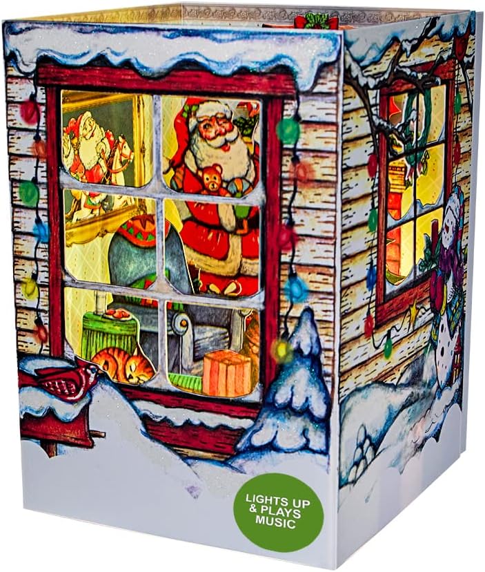 100 Greetings LIGHTS & MUSIC Santa Card - Musical Christmas Card Plays ALL I WANT FOR XMAS – 3D Christmas Pop Up Cards to Impress Loved Ones – Pop Up Christmas Cards - 1 Merry Christmas Card Pop Up