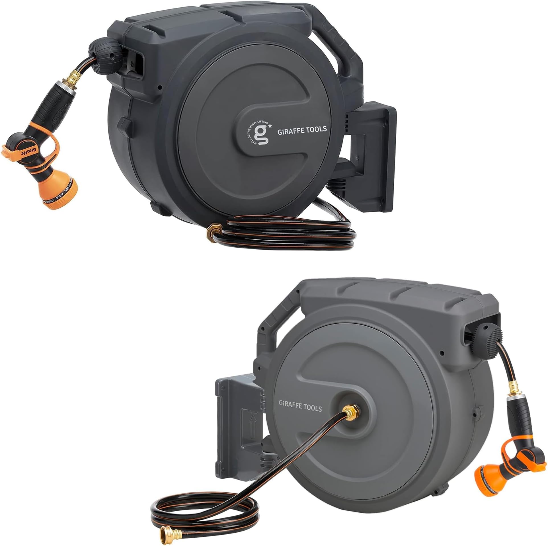 Giraffe Tools Retractable Air Hose Reel Enclosed With 3/8 In. X 50 Ft Hybrid Hose Giraffe Tools Retractable Air Hose Reel Enclosed With 3/8 In. X 50 Ft Hybrid Hose