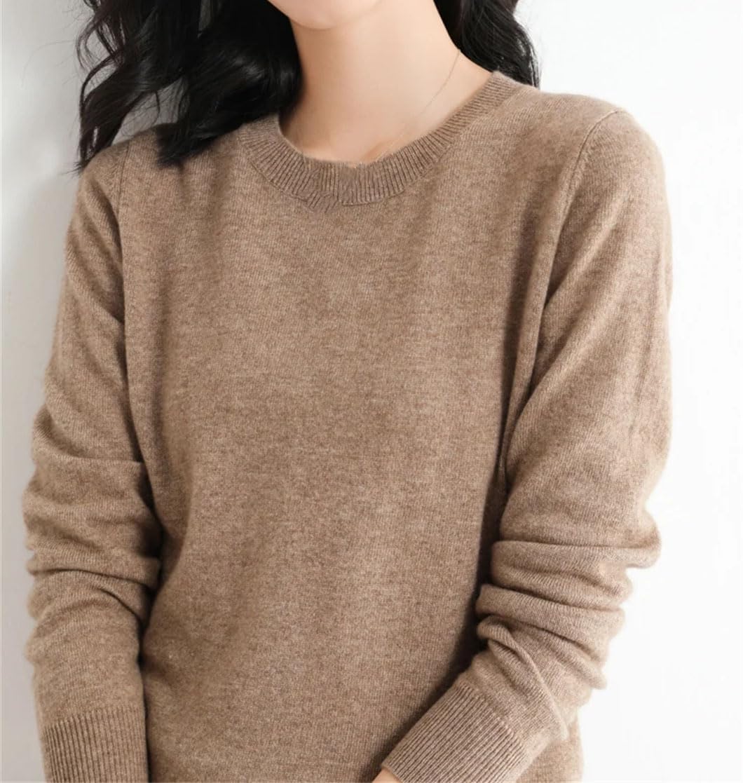 Maglione da donna in lana con scollo rotondo, a maniche lunghe, casual, largo, lavorato a maglia, morbido e comodo