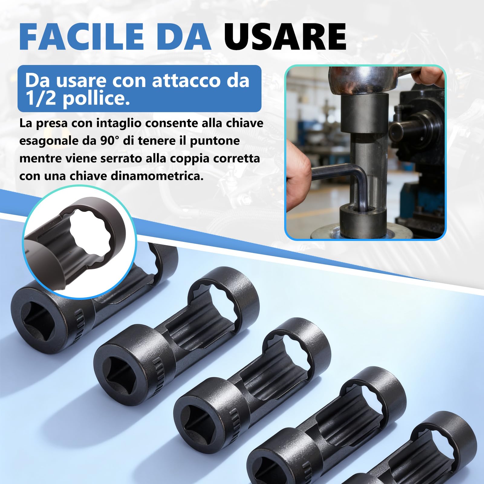 5 Pcs Set di per Dadi del Puntone di Sospensione, 1/2 Inch Ammortizzatore Dado Presa con 18mm 19mm 21mm 22mm 24mm, Strumento di Chiavi a Bussola fur Rimozione del Dado Montante