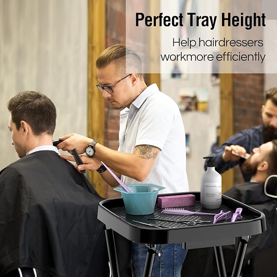 Folding Salon Tray, Salon Trolley, Salon Cart Tattoo Rolling Tray Station-Black