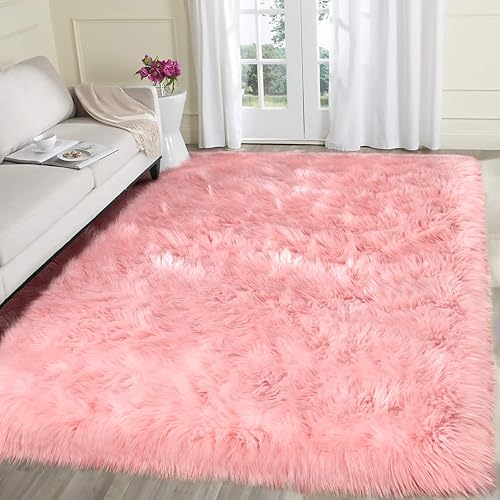 Miniatura 196 de SERISSA Alfombra suave y esponjosa de piel de oveja sintética, color beige, alfombra lanuda para el suelo del dormitorio, alfombra mullida