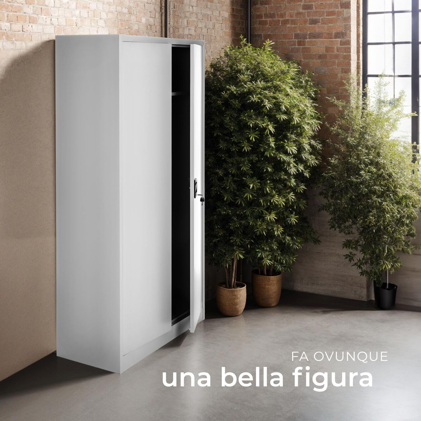 tectake® Armadio Portadocumenti, 6 Scomparti, Asta Appendiabiti, Armadio Multiuso in Acciaio Verniciato, Mobile con Ante Rinforzate, Serratura a Cilindro di Sicurezza, 80 cm - Grigio