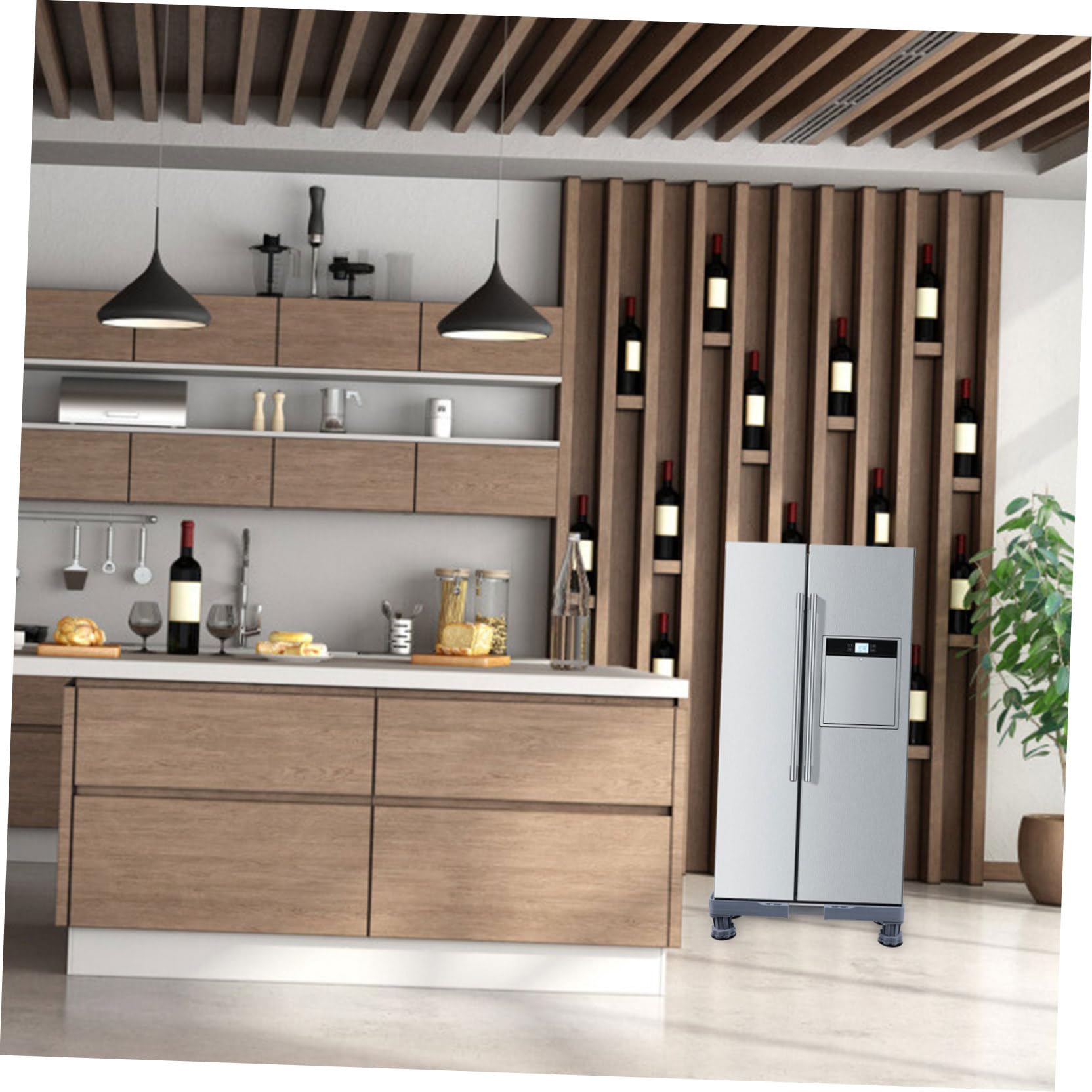 Soporte Móvil Para Refrigerador y Lavadora Con Ruedas Antivibración y Pies Ajustables Base Elevada De Inoxidable Para Secadora y Electrodomésticos