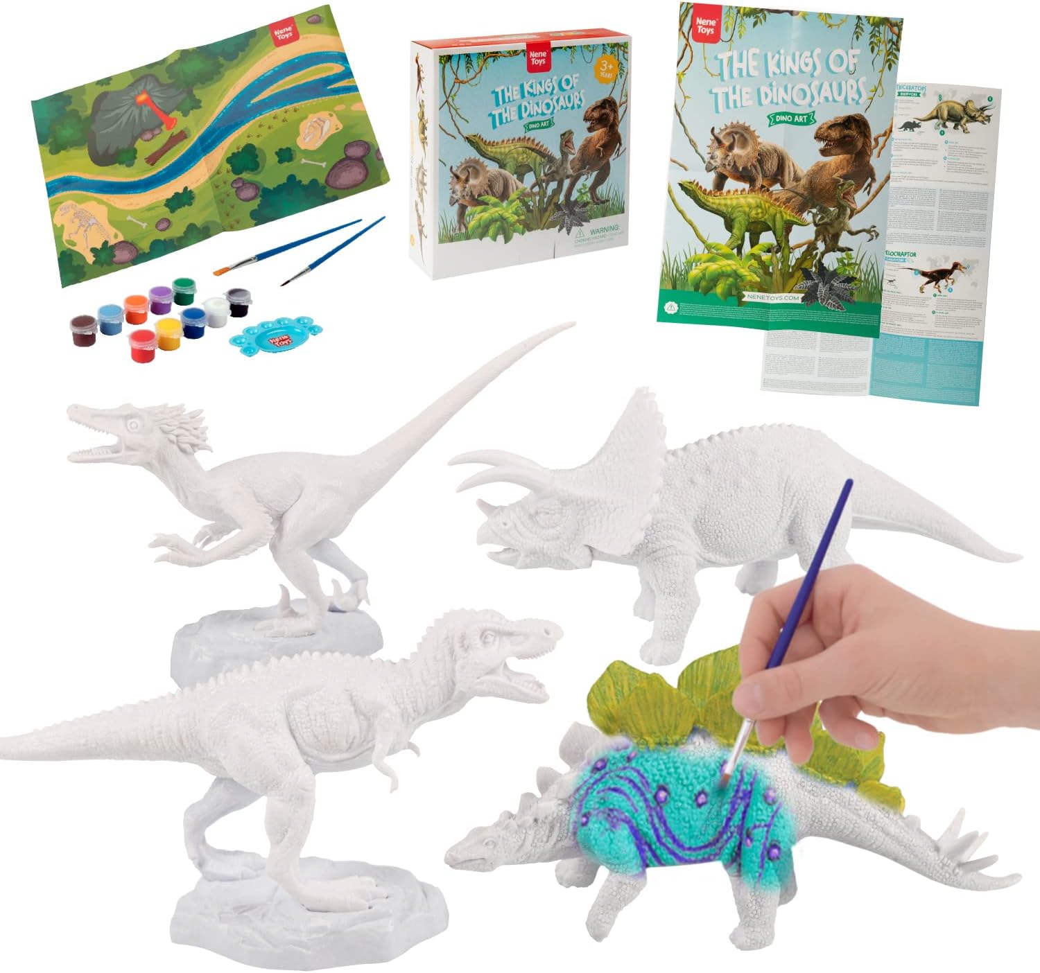 Nene Toys Dinosaur Painting Kit for Kids 3-7 Years [The Kings] – Includes 4 Museum Replicas, 2 Paint Sets, 2 Brushes, Educational Poster and Playmat – Art & Craft Paint Toy for Boys and Girls