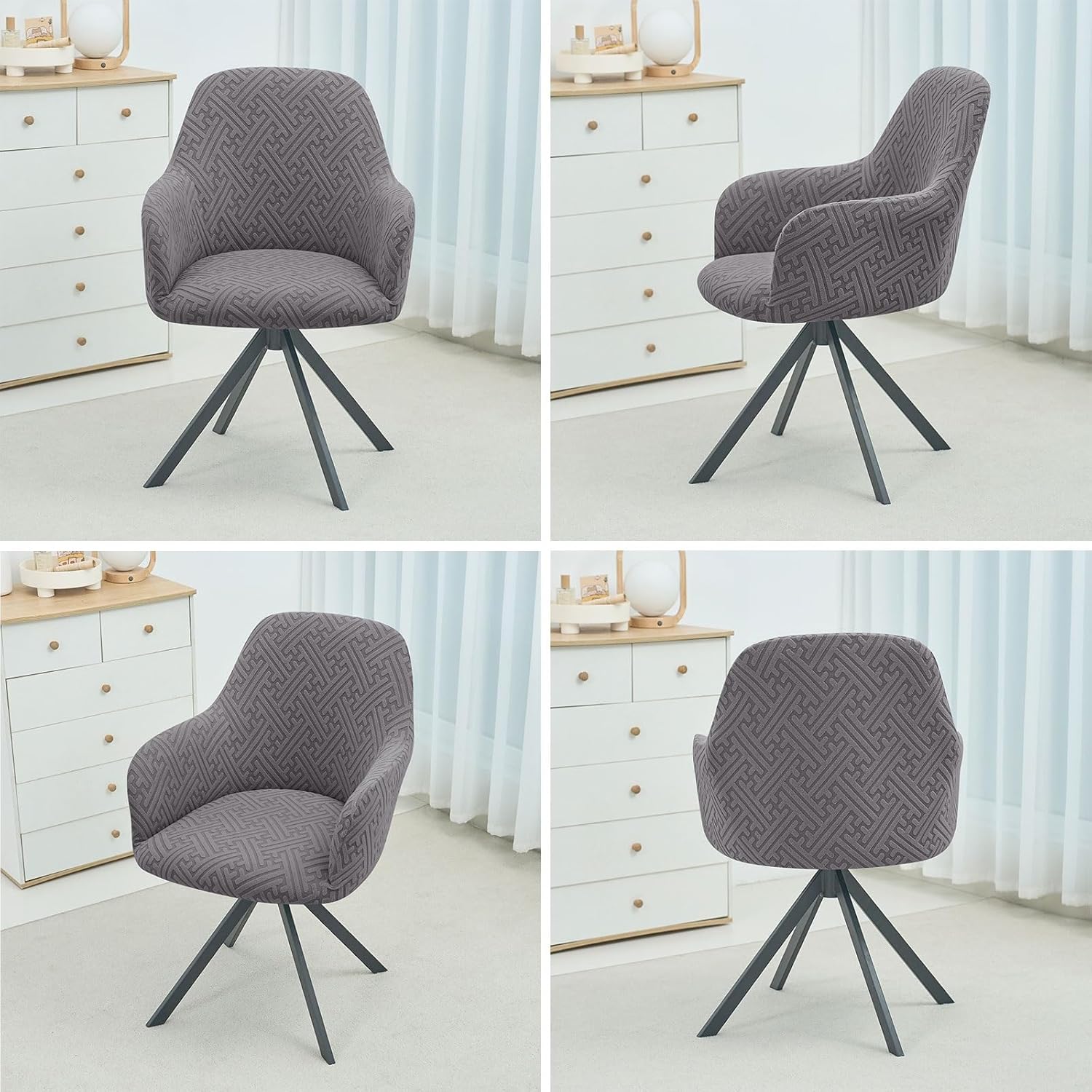 Curved Back Dining Room Chair Covers with Arms Stretch Accent Swivel Bar Stool Chair Slipcover with Armrest Office Desk Chair Covers Protector for Vanity Living Kitchen