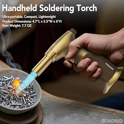 Miniatura 20 de Sondiko Encendedor de butano de llama de estilo dual, encendedor de butano de tamaño de llama ajustable, soplete recargable con bloqueo de llama