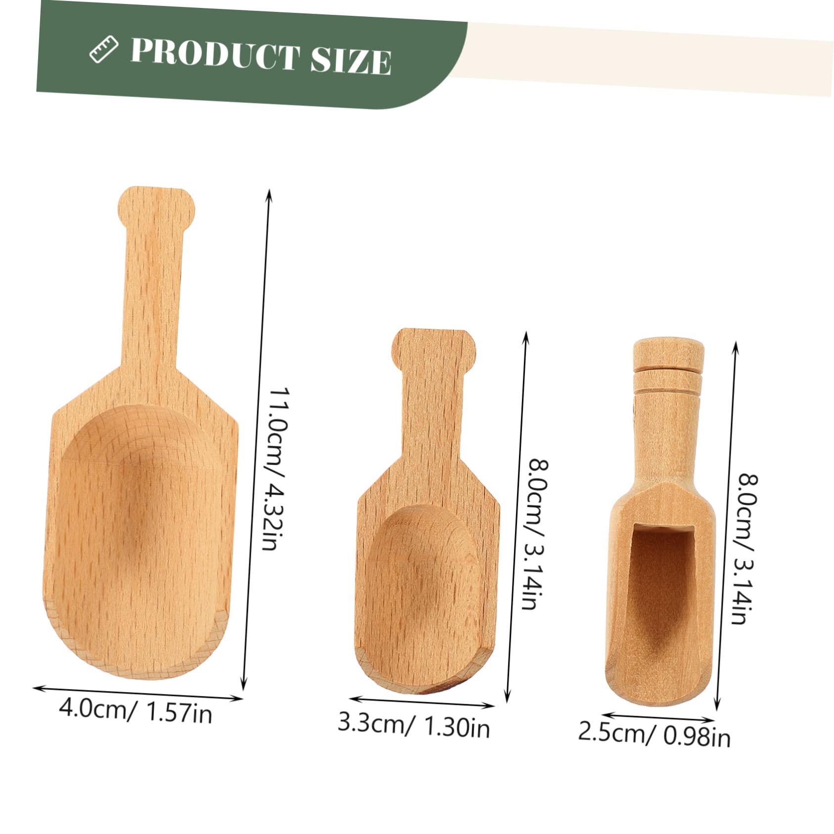 OKUMEYR 3pcs Wooden Tea Scoops Multi-use Bath Salt Spoons Mini Scoops Natural for Tea Spices Sugar