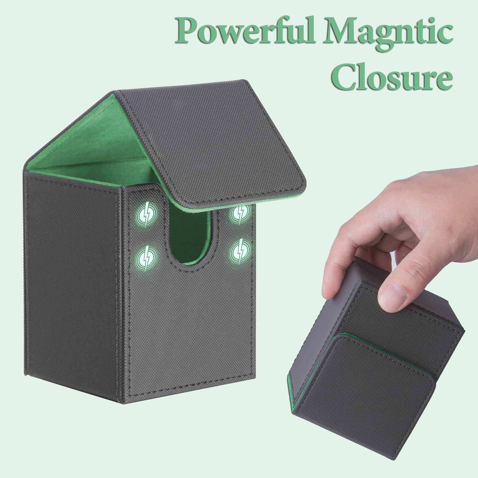 ECOSEAO Boîte Rangement Cartes MTG, Magnetic Deck Box en Cuir pour Plus de 100 Cartes, Boîte Deck vec 2 Intercalaires, Boîte de Rangement pour Carte TCG(Noir-gris ECOSEAO Boîte Rangement Cartes MTG, Magnetic Deck Box en Cuir pour Plus de 100 Cartes, Boîte Deck vec 2 Intercalaires, Boîte de Rangement pour Carte TCG(Noir-gris