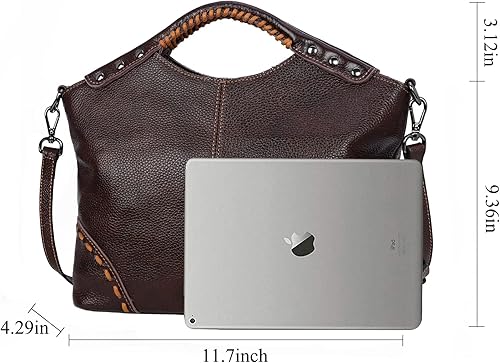 Miniatura 5 de Heshe Monederos y bolsos de cuero genuino vintage para mujer bolso cruzado con asa superior bolso de hombro para mujer Negro, Coffee