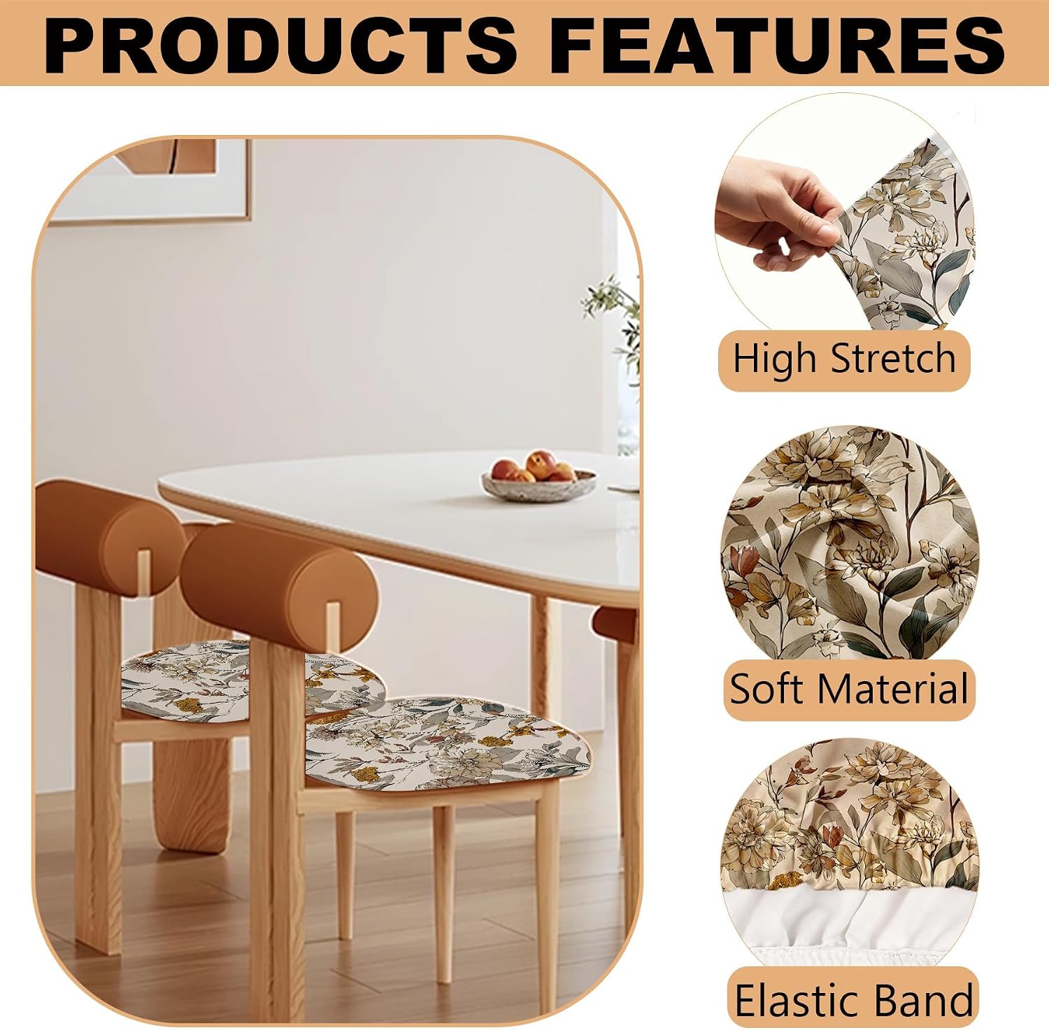 Chair Covers - Elastic Printed Dining Chair Slipcovers, Removable Washable with Elastic Band, Anti-Slip，Protective Covers for Dining Chair Cushions (Type 21, 4-Piece Set)