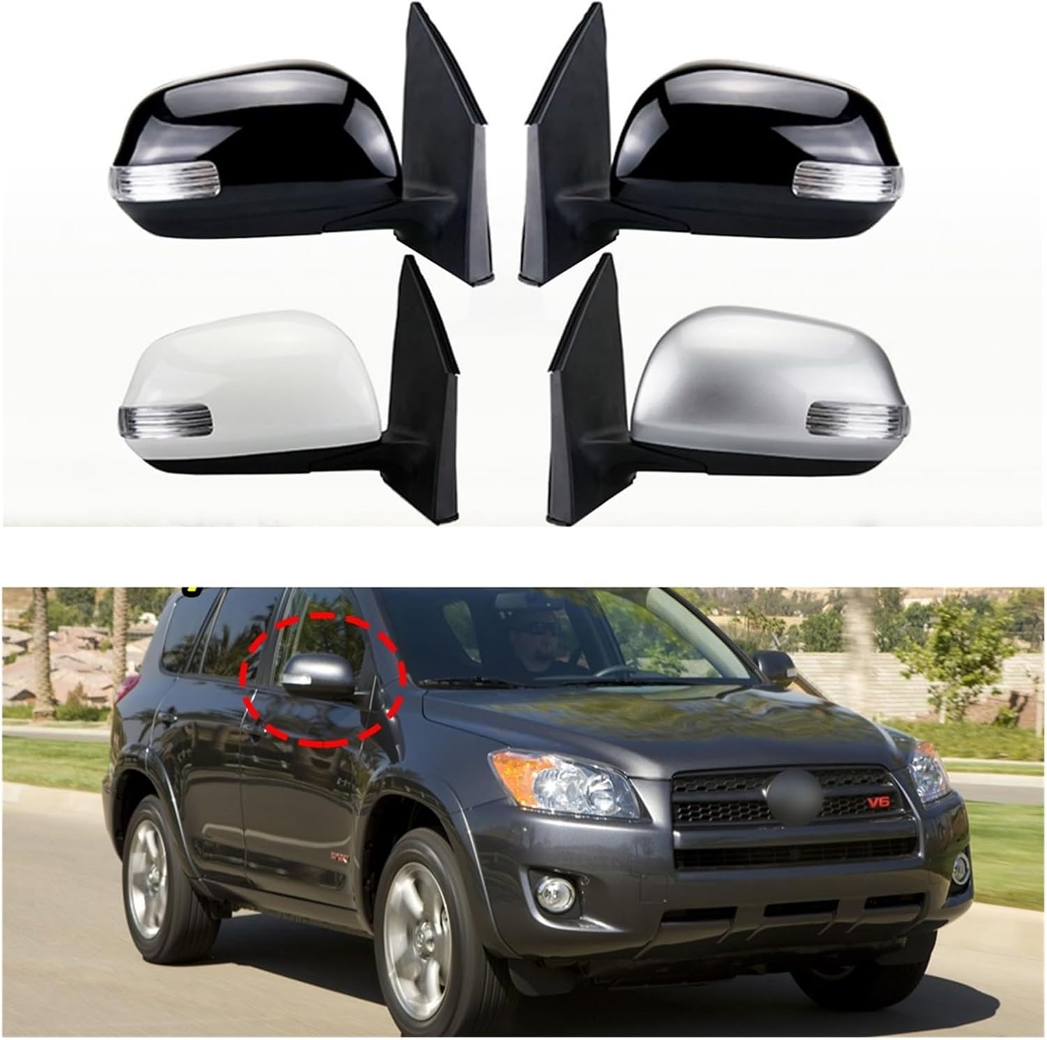 Compatible For Toyota For RAV4 2010 2011 2012 2013 Car 7/9 Wires Side Rearview Mirror Assembly Auto Electric Folding Heating Rear View Mirror(9-Wires-White-Right) (7-Wires-White-Right)