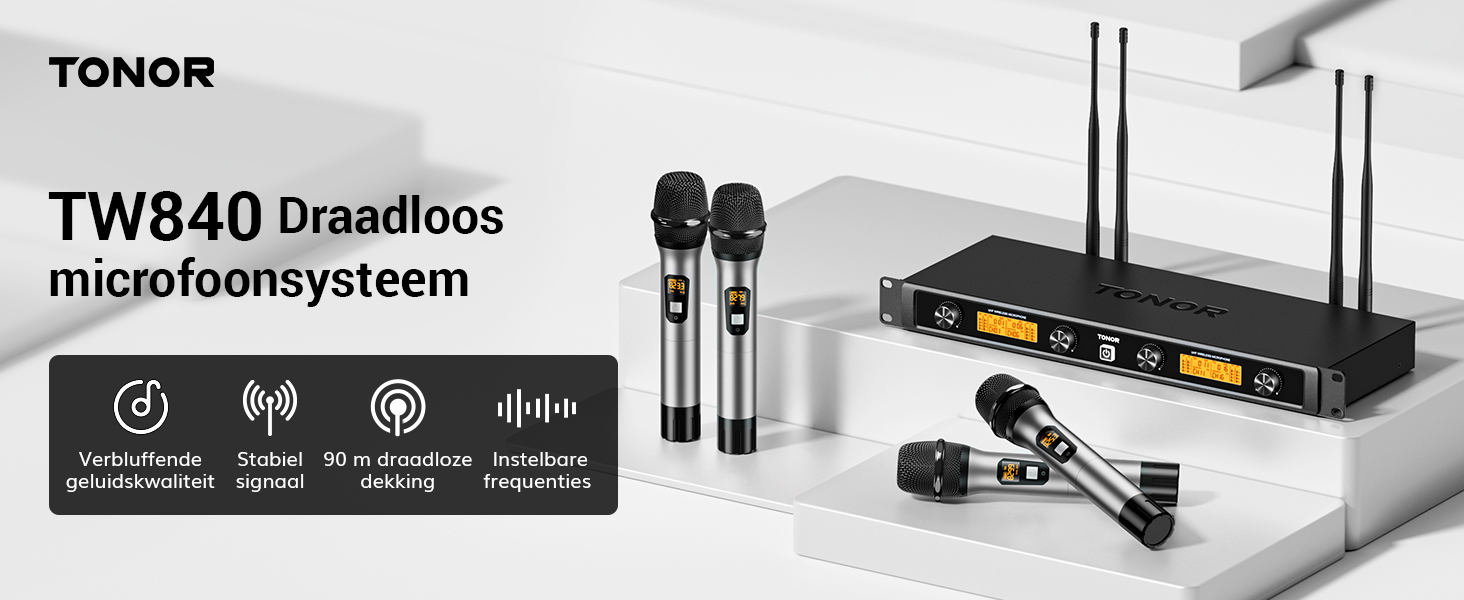 Draadloze Microfoons Systeem met 4x5 Kanalen Metalen Draadloze Handheld Microfoons, TONOR 4 Antennes voor 90m UHF Bereik, Mics met stabiele signaaloverdracht voor zingen Party Kerk Karaoke, Zilver Draadloze Microfoons Systeem met 4x5 Kanalen Metalen Draadloze Handheld Microfoons, TONOR 4 Antennes voor 90m UHF Bereik, Mics met stabiele signaaloverdracht voor zingen Party Kerk Karaoke, Zilver