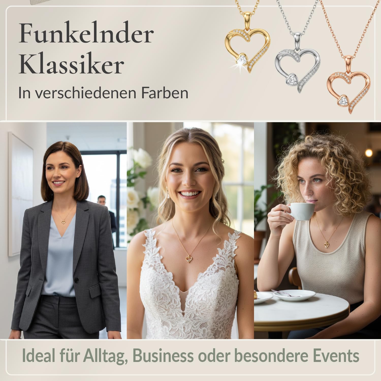 Hannah's Treasures Herzkette mit Zirkonia-Stein aus 925er Silber, 45 cm – auch mit Vergoldung in Gelbgold und Roségold - Silberkette mit Herzanhänger für Frauen