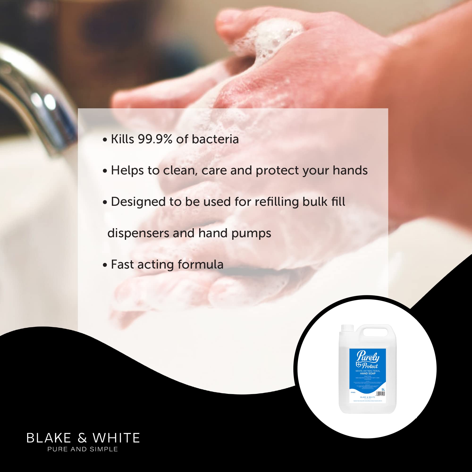 Blake & White Purely Protect Savon antibactérien pour les mains Blanc 5 l