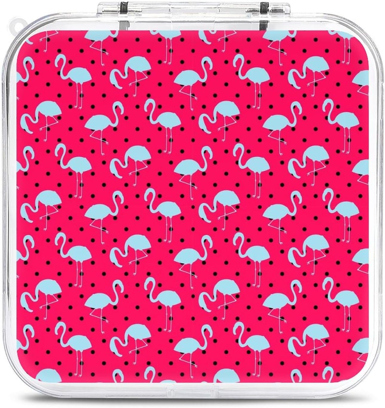 Blue and Pink Flamingo Dotted Game Card Case Compatible with Switch Portable Storage Box with 12 Game Card Slots for Home Travel