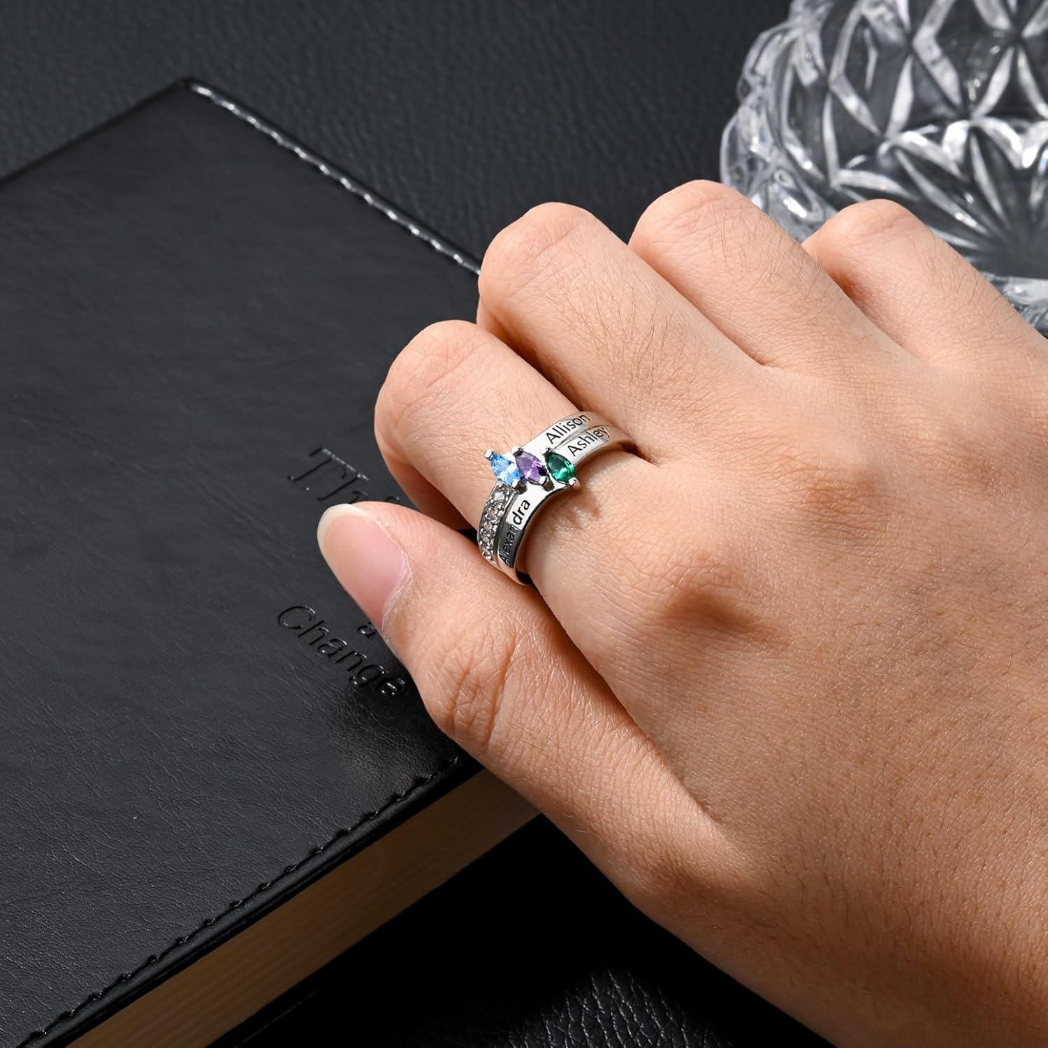 Personalized 925 Sterling Silver Mother's Ring with 1–3 Birthstones, Custom Engraved Promise Ring for Women,Meaningful Gift for Mom,Grandma,Wife for Christmas Mother's Day Birthday