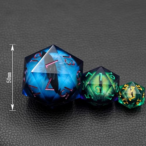 Miniatura 2 de Sharp Edge Eyeball D20 - Dados grandes individuales con estuche de regalo, dados de ojo móvil de dragón para Calabozos y Dragones (globo ocular azul