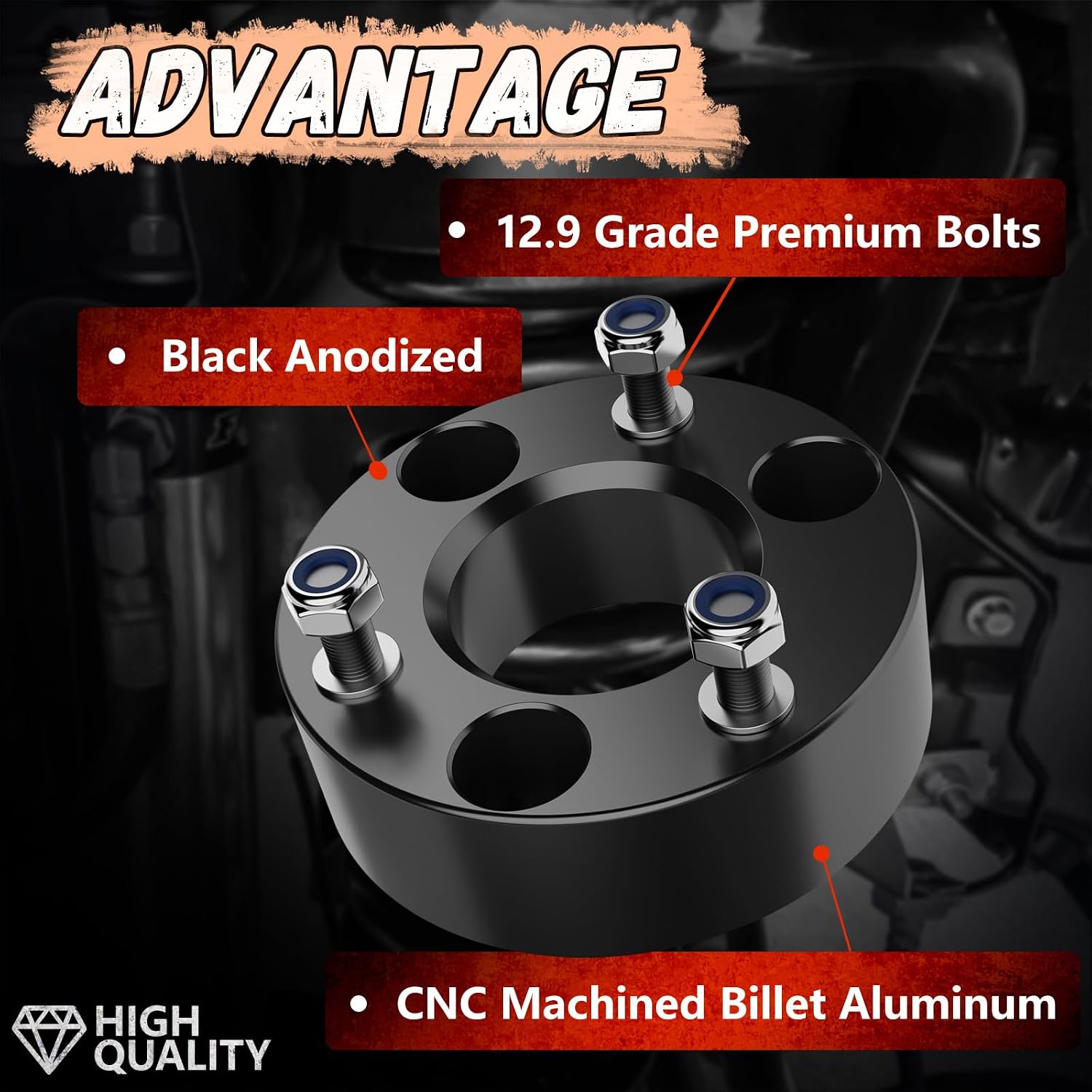 2.5" Ram 1500 Leveling Lift Kit, 2.5in Front Suspension Lift Kit Forged Strut Spacers for 2009-2026 Dodge Ram 1500 4WD, 6061-T6 Aluminum Level Kits CNC Machine Black Anodized