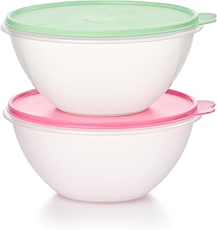 Tupperware Heritage Wonderlier, 10.5 Cup Food Storage Bowl Set of 2 in Vintage Colors, Dishwasher Safe and BPA Free (2 Containers, 2 Lids)