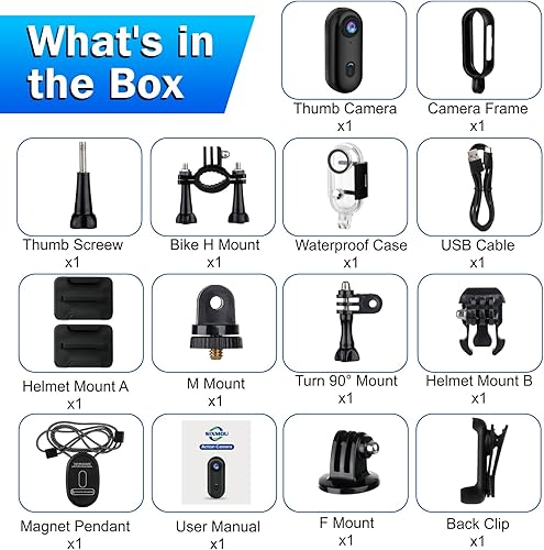 Miniatura 9 de i3 - Cámara de acción de pulgar 4K, tamaño pequeño, se monta en cualquier lugar, cámara de cuerpo pequeño con clip de resorte, vlogging portátil