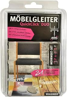 Wagner QuickClick® deslizantes para Muebles - Juego DE Comedor 1 Mesa, 6 sillas - 28x Base+Inserto Reversible Duo - Fieltro de Lana Ultrasoft+plástico Hyper Ø 20 mm y Ø 25 mm - Made in DE - 15790001