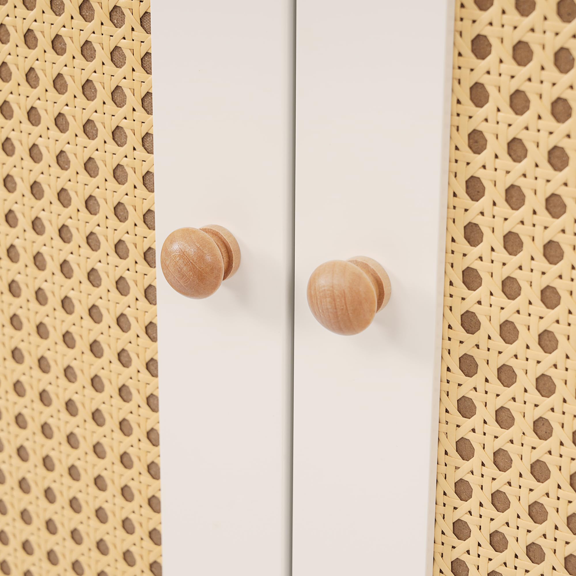 Armario Con Puertas De Ratán Y Cajón Grande - Estilo Rústico Blanco 180x85x52 Cm | Estantes Ajustables