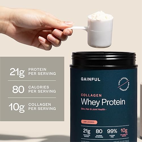 Miniatura 5 de Gainful Proteína de suero de colágeno en polvo, 0.74 oz de proteína por porción, sin sabor, apoya la recuperación muscular, la salud de las
