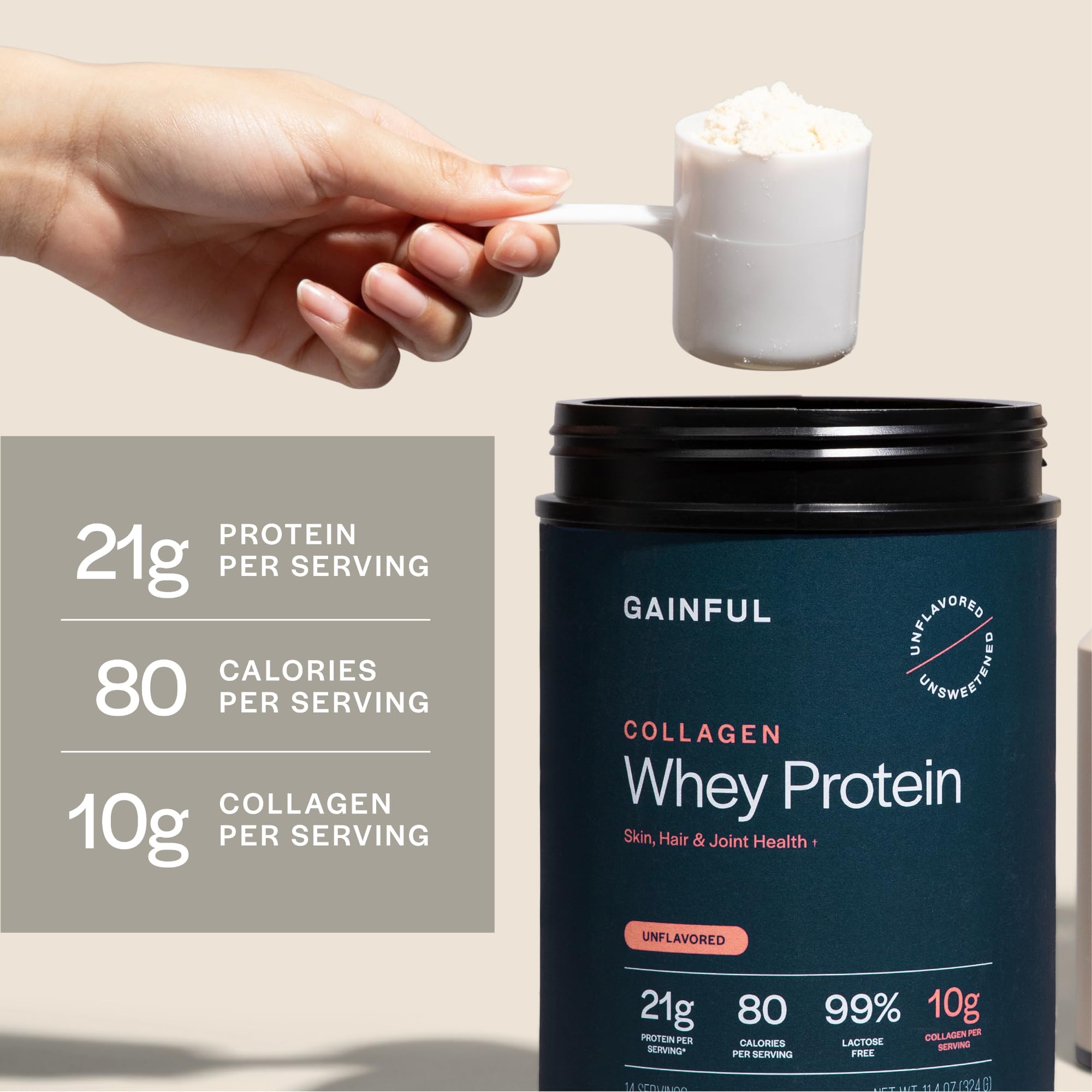 Gainful Collagen Whey Protein Powder, 21g Protein, Unflavored, 14 Servings — Amazon image 7