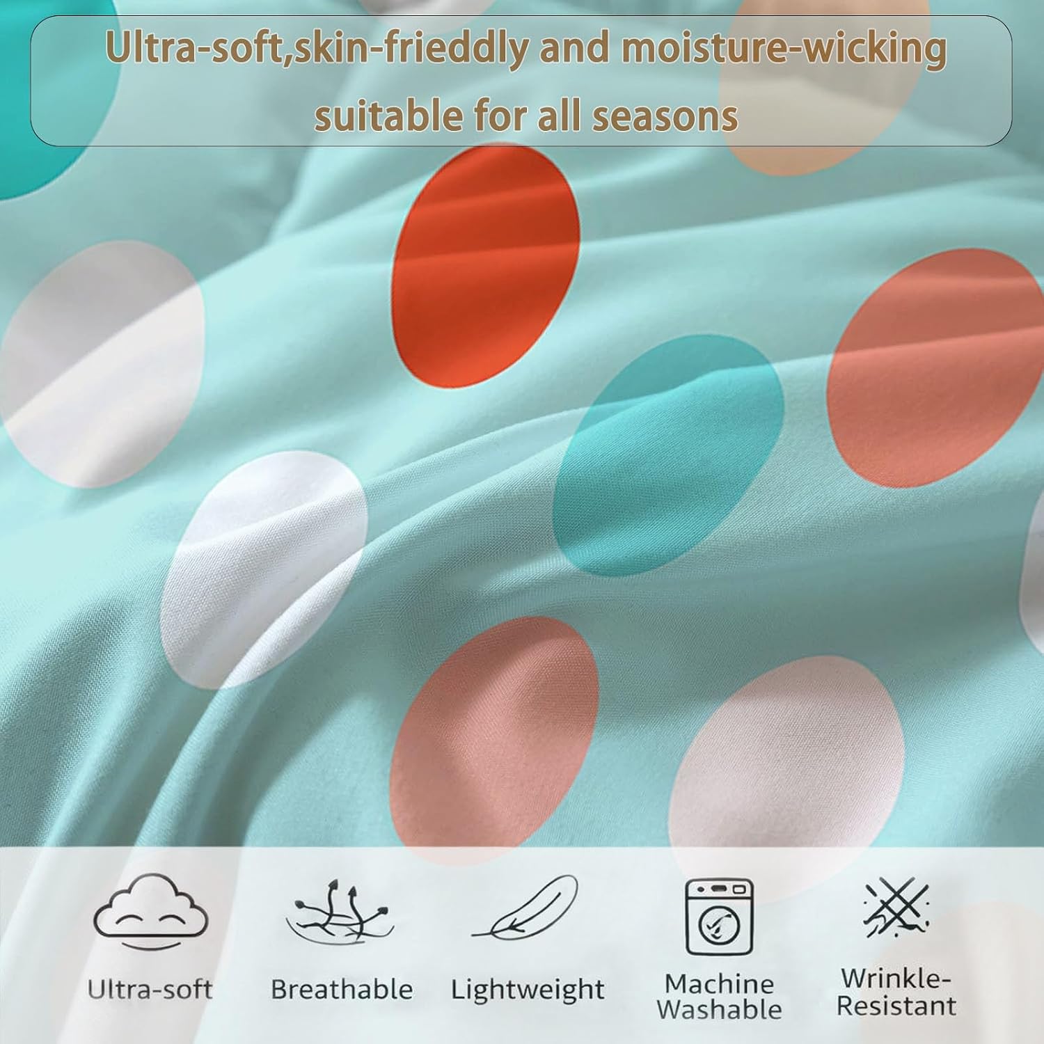 Cartoon Colorful Polka Dot Stripes Thin Summer Full Comforter 80" x 90", Fantasy Art Lightweight Quilt Bedding Set - Soft Breathable Duvet for Hot Sleepers, Kids Boys Girls Bedroom Guest Room Decor