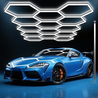 BRILLIHOOD Hexagon Garage Lights, 10-100% Dimmable LED Honeycomb Lights, 54720LM, 6500K Super Bright, 14 Grid Systems Car Detailing Lighting for Warehouse Workshop Basement Gym