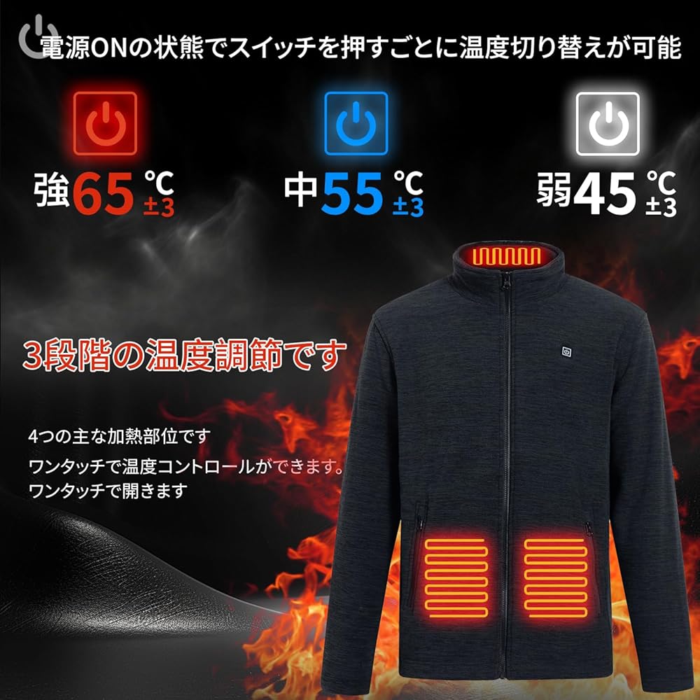 ★ヒータージャケット USB加熱 通気 撥水 防風 水洗いOK★Sサイズ 電熱ジャケット 電熱ベスト 洗濯可 電熱服 防寒着 防寒服
