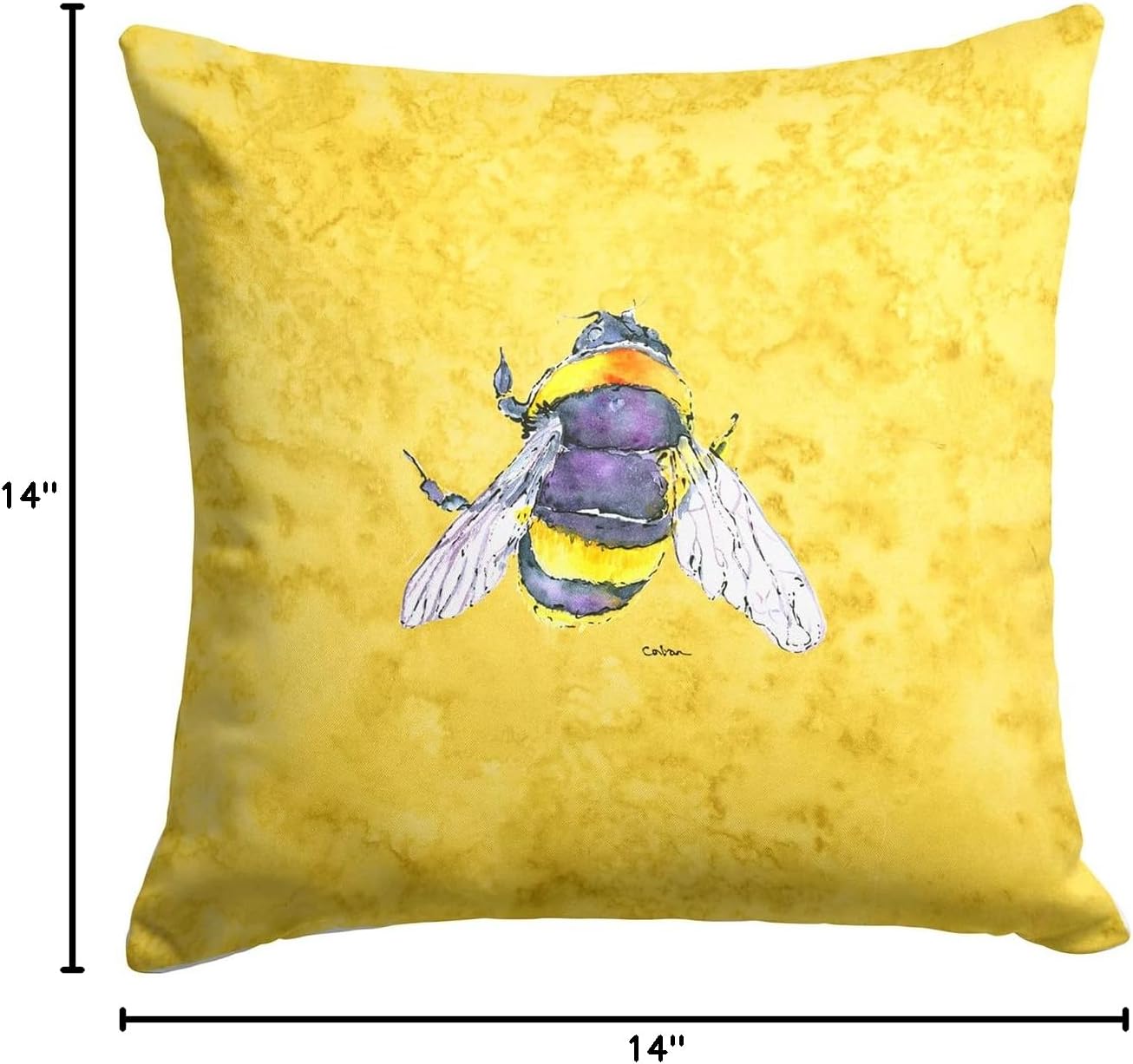 Caroline's Treasures 8852PW1414 Bee on Yellow Fabric Decorative Pillow Machine Washable, Indoor Outdoor Decorative Pillow for Couch, Bed or Patio, 14Hx14W