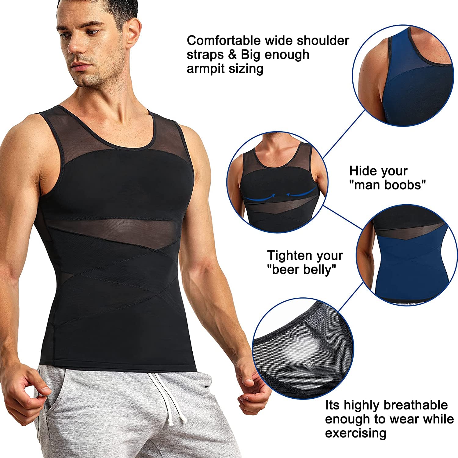 KUMAYES Camisa de compresión Hombre Camiseta Reductora Invisible Faja Reductora elástica para Abdomen Body Shaper