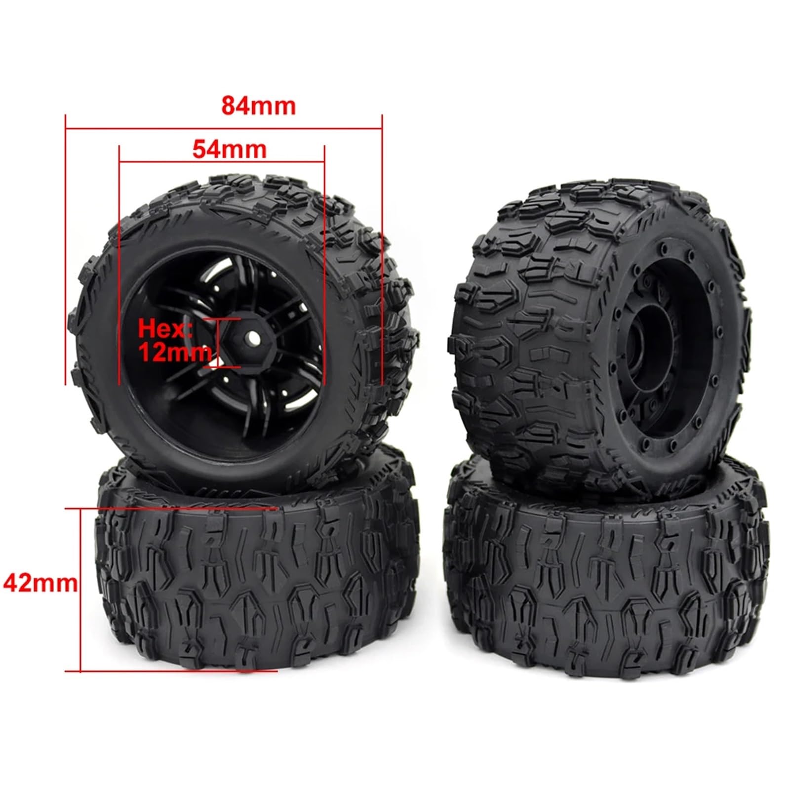 para Racing MT-16 1/16 Llanta Goma Rueda Neumáticos Hexagonales 12mm 84mm Diámetro Exterior Esponja Nailon Repuesto Modificado Coche Todoterreno 4 Uds Neumático
