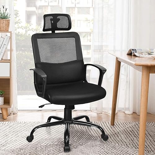 Miniatura 2 de Giantex Silla ergonómica de oficina, soporte lumbar, silla de escritorio de malla, silla de oficina con respaldo alto con reposacabezas ajustable,