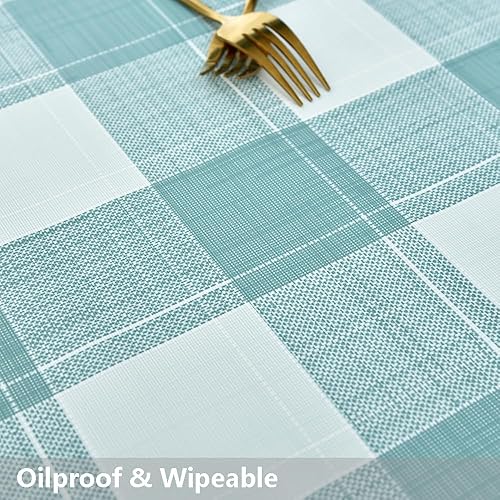 Miniatura 5 de TruDelve Mantel cuadrado de plástico de vinilo a cuadros turquesa, impermeable, lavable, para picnic al aire libre (54 x 54 pulgadas, turquesa)