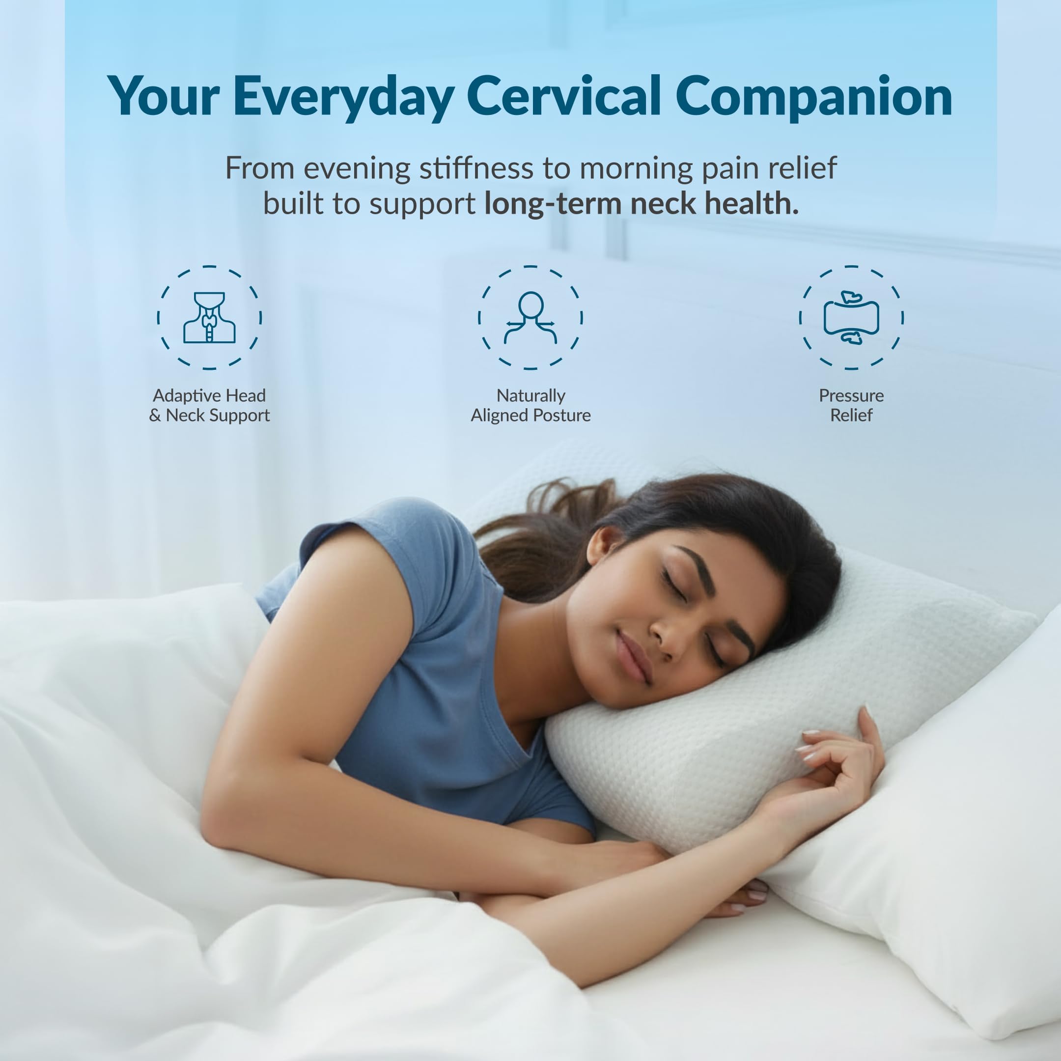 SleepyHug OrthoCurve PRO Cervical Pillow | Orthopedic Contour Design for Neck, Shoulder & Spine Support | Pressure-Relieving Memory Foam | 50×30×10 cm | White (Pack of 2) 2