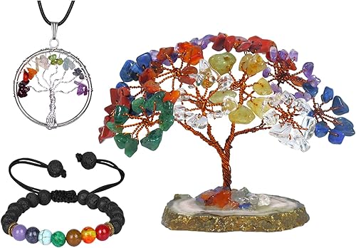 Árbol de chakras, árbol de los siete chakras, árbol bonsái de cristal, árbol de dinero GoodLluck, piedras y cristales, árbol de la vida de chakras,