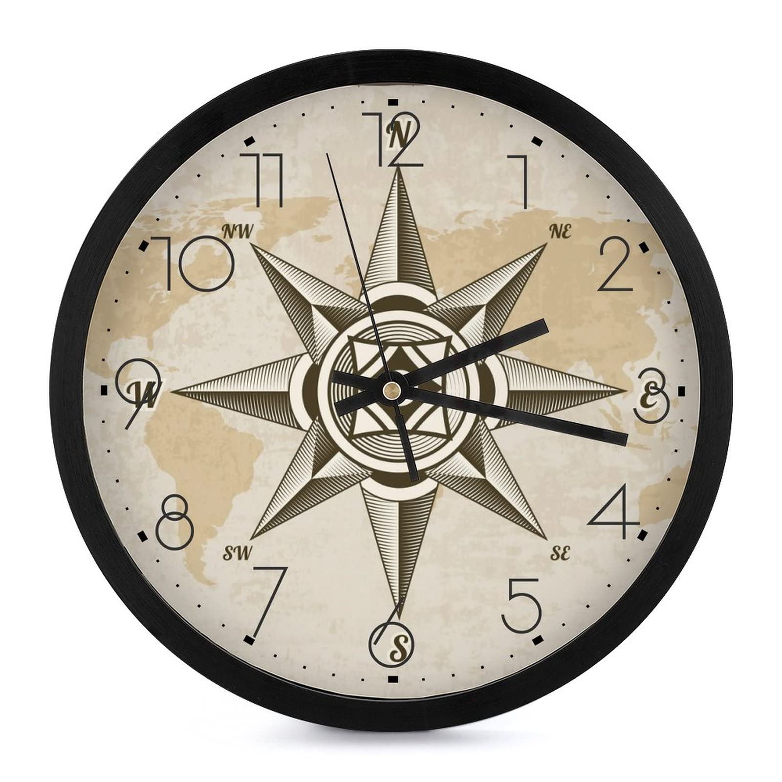 Pendule murale silencieuse boussole moderne 25.4cm horloge maison bureau école
