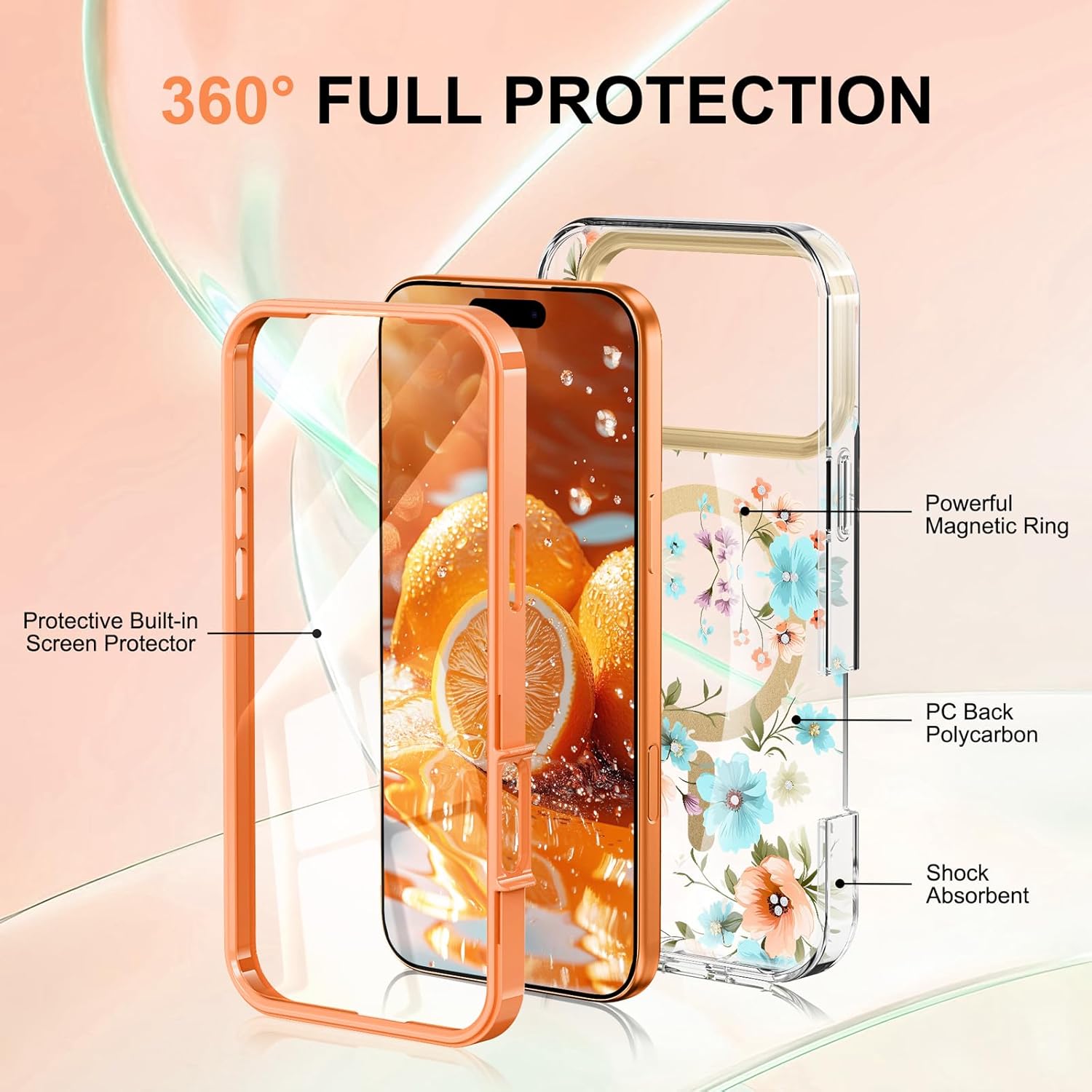 STERKER Designed for iPhone 17 Pro Max Case 6.9" [Compatible with Magnetic] [Built-in Screen Protector] Full Body Rugged Drop Proof 17 ProMax Cover - Ethereal Petal Orange