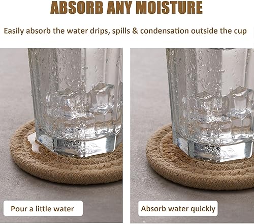 Miniatura 4 de 8 posavasos con soporte, posavasos bohemios para bebidas, absorbentes, minimalistas, juego de posavasos tejidos de algodón para mesa de café,