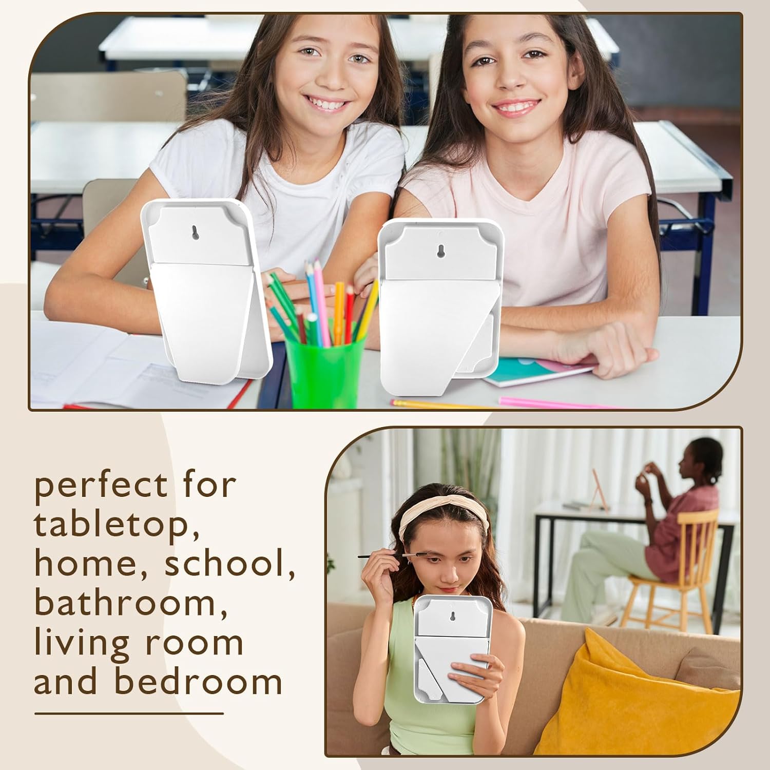 24 Pack Desktop Makeup Mirror Bulk 90° Adjustable Portable 8" Vanity Table Mirror with Stand, Folding Travel for Makeup Party Spa Party, Women, Cosmetics Personal Beauty (White)