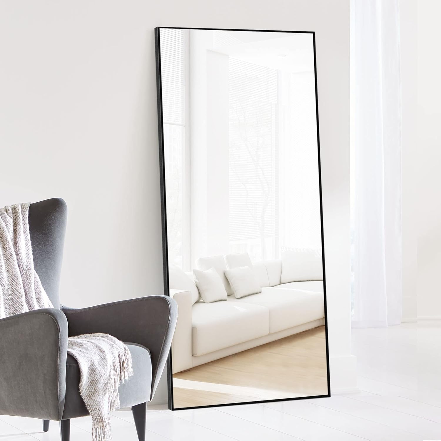 NeuType Large Wall Mounted Mirror, 47"x22", Black Metal