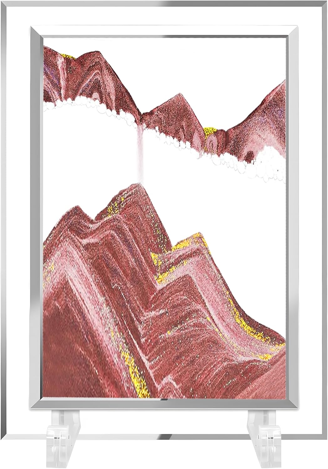 AzureLeap 3D Dynamic Sand Art Liquid Motion, Moving Sand Art Picture Square Glass 3D Deep Sea Sandscape in Motion Display Flowing Sand Frame Relaxing Desktop Home Office Work Decor (7inch-Coffee)