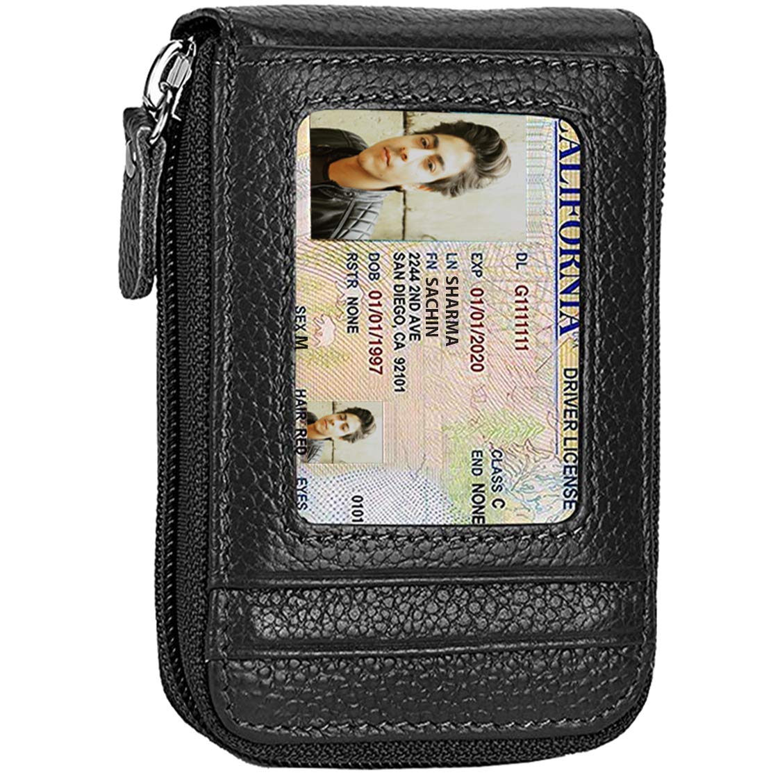 Black RFID Blocking Leather ATM/Credit/Debit 9 Cards Slots & 2 Cash Slots & 1 ID Slots Card Holder-image-6