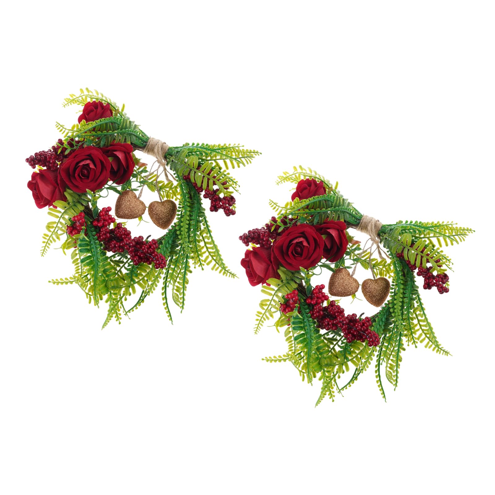 Tfaoys A Of 2/1 Romance Farmhouse Valentine Heart Wreaths Featuring Gold Bells Nd Fabric Flowers For Festive Decor Romance Farmhouse Valentine Heart Wreaths